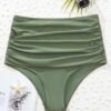 Green Ruched High Waisted Bikini Bottom