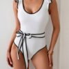 One-Piece White Ruffle Swimsuit