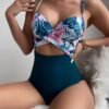 Floral Print Wrap Cross Push Up One Piece Swimsuit
