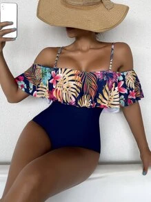 5975b30c-66d3-412a-bc44-bce417ce7bcb.webp Tropical Print Ruffle Trim One Piece Swimsuit