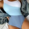 Colorblock One Shoulder Cut Out One Piece Swimsuit