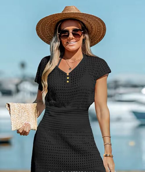 Cutout Crochet Bikini Swim Cover Up Black