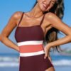 71744089-163f-493d-bc20-bd4e8f4c832d.jpeg Burgundy Color-block Square Neck Swimsuit