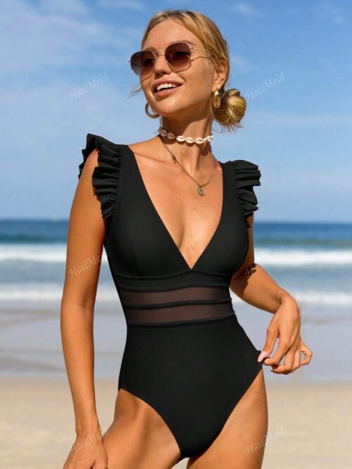 7bc111a7-3efb-4b83-86b6-6ff186365b3a.jpeg Black Mesh V-Neck One-Piece