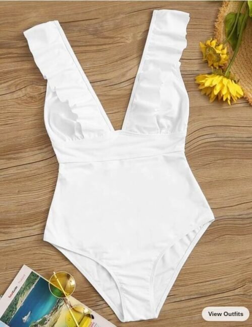 8256f1db-7ebf-43c1-9a1d-d5f70b0246f4.jpg White Ruffle Trim Lace Up One Piece Swimsuit