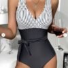 Striped Knot Waist One Piece Swimsuit