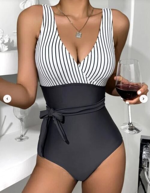 Striped Knot Waist One Piece Swimsuit
