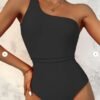 b703863b-33ba-4bb2-ad68-7e520f8cebef.jpg Black Plain One Shoulder One Piece Swimsuit