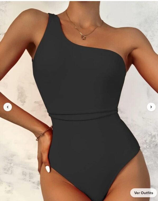 b703863b-33ba-4bb2-ad68-7e520f8cebef.jpg Black Plain One Shoulder One Piece Swimsuit