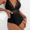 Black One Piece Mesh Patchwork Swimsuit