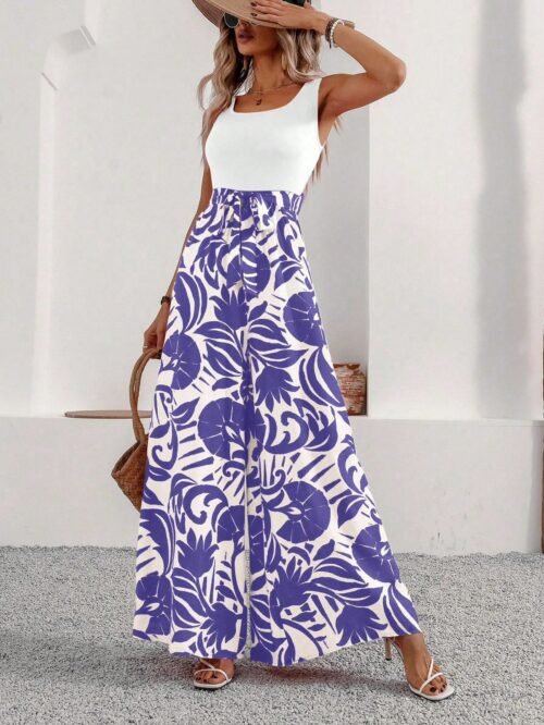 Jumpsuit sin mangas con estampado floral y cinturón