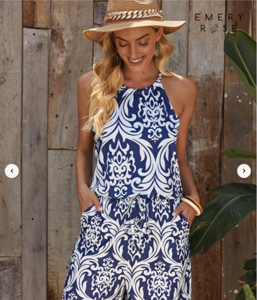 EMERY ROSE Mono halter con estampado con doble bolsillo