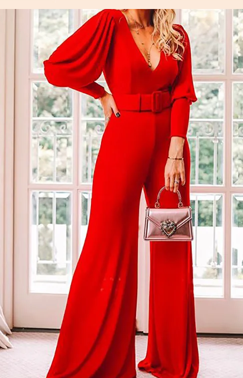 Red Belted Jumpsuit