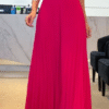 Fucsia Elegant Solid Pleated Dress