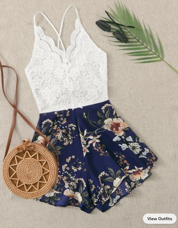 6e7cca12-ea4c-4ded-b2a4-ae9b98e269b9.png Lace Panel Floral Print Knot Back Cami Romper