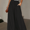 Black Solid Color Wide-Leg Pants