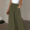 Green Casual Solid Color Wide Leg Pants