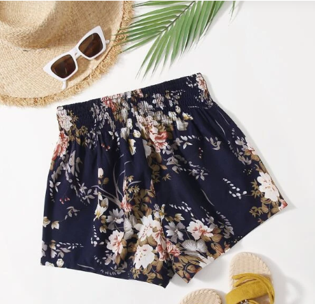 Shorts floral de cintura fruncido