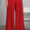 Red Unity High Waist Fold Pleated Detail Wide Leg Pants