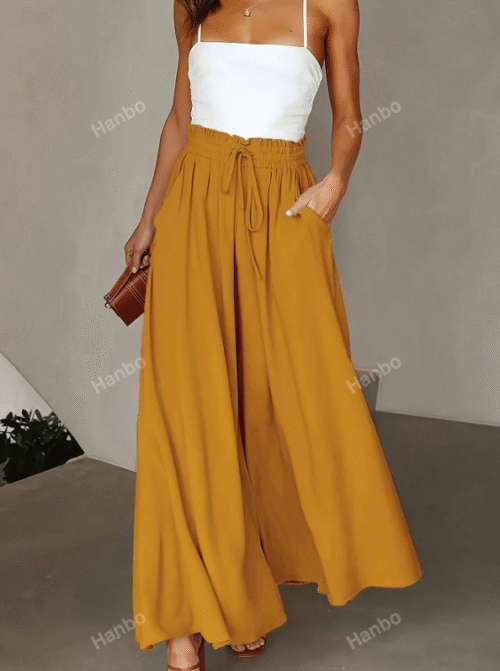 Mostaza Loose Pants With Ruffle Trim And Waist Tie