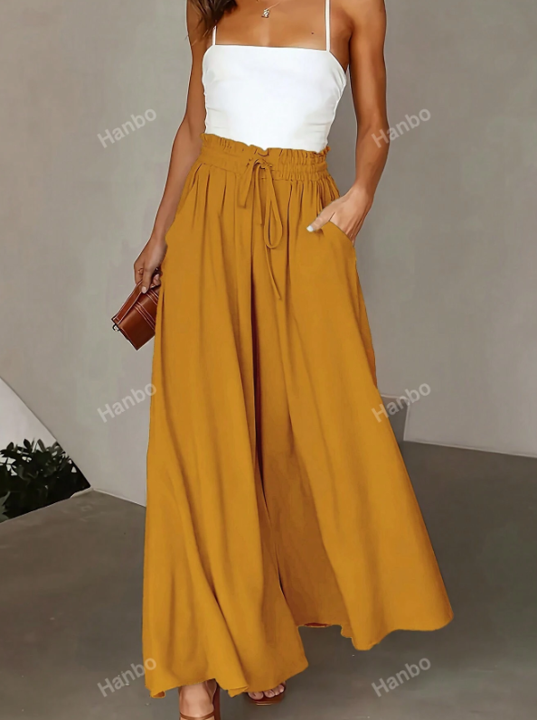 Mostaza Loose Pants With Ruffle Trim And Waist Tie