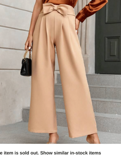 Beige Privé High Waist Plicated Detail Bow Front Wide Leg Pants