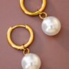 Aretes de Acero Inoxidable Impermeables con Baño de Oro de 18K y Perlas, Resistentes al Deslustre