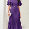 Purple Asymmetrical Pleated Hem Dress