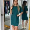 Hunter Green Solid cape dress