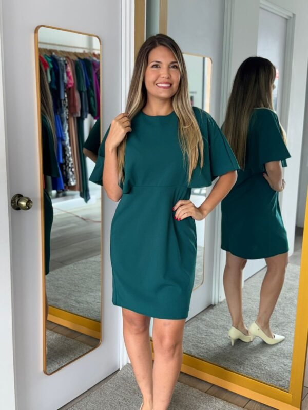 Hunter Green Solid cape dress