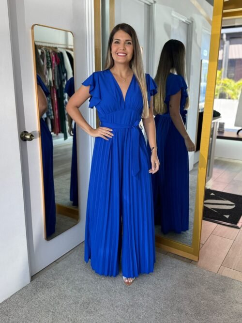 Blue Ruffle Sleeve Wide Leg Pants Jumpsuit