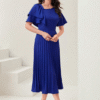 Royal Blue Asymmetrical Pleated Hem Dress