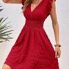2b7974b2-6d16-4f7d-90d1-bd0c91ad8fa4.jpg Red Ruffle Trim Surplice Neck A-line Dress