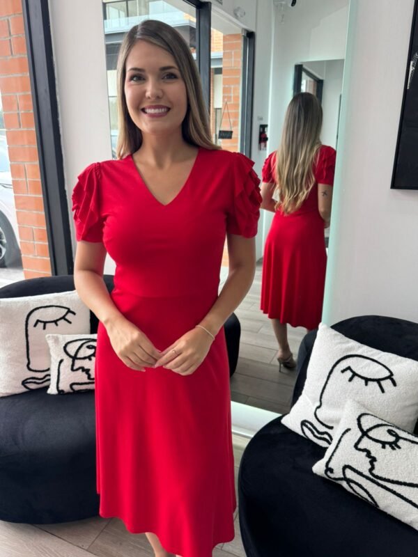 Red Ruffle Sleeve Dress