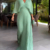 Green Bat Sleeve High Waist Casual Dress