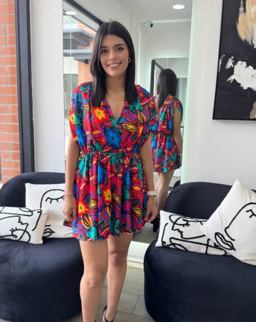 Tropical Surplice Mini Dress