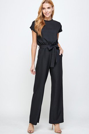 Black Solid Jumpsuit with Adjustable Waist
