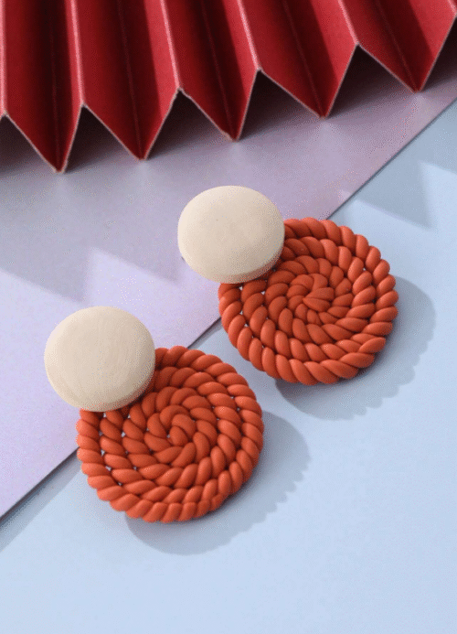 Orange Natural Wood 3D Sense Women Earrings
