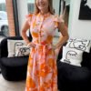 Lenira Pink Orange Button Down Maxi Dress