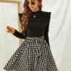 52c5a5fd-4c8b-443c-9a4e-68d47db51bb1.webp 2 In 1 Houndstooth Frill Trim Belted Flared Dress