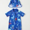 Baby Boy Dinosaur Print One Piece Swimsuit & Hat
