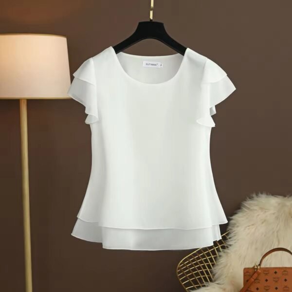 White Blouse Loose O-Neck Chiffon