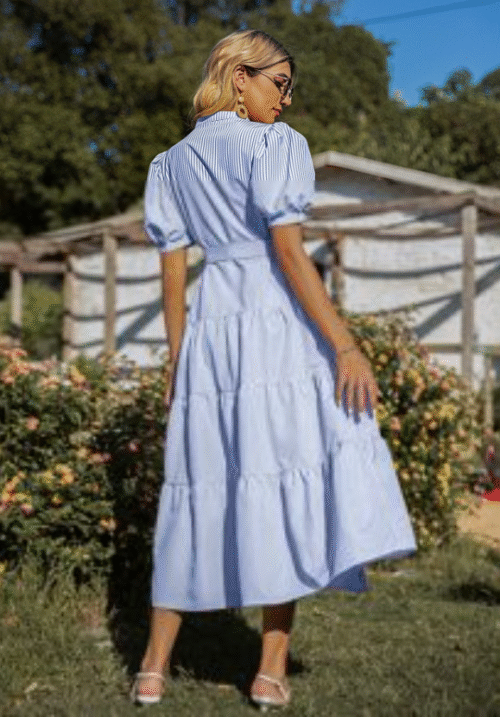 Blue Maxi Vcay Dress with Stripes