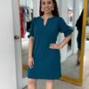 5ee64f4d-ec2a-4585-a9f6-23fde0387e05.jpeg Teal Solid Shift Dress V slash neckline