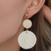 White Round Drop Earrings