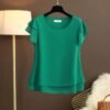 Grass Green Blouse Loose O-Neck Chiffon