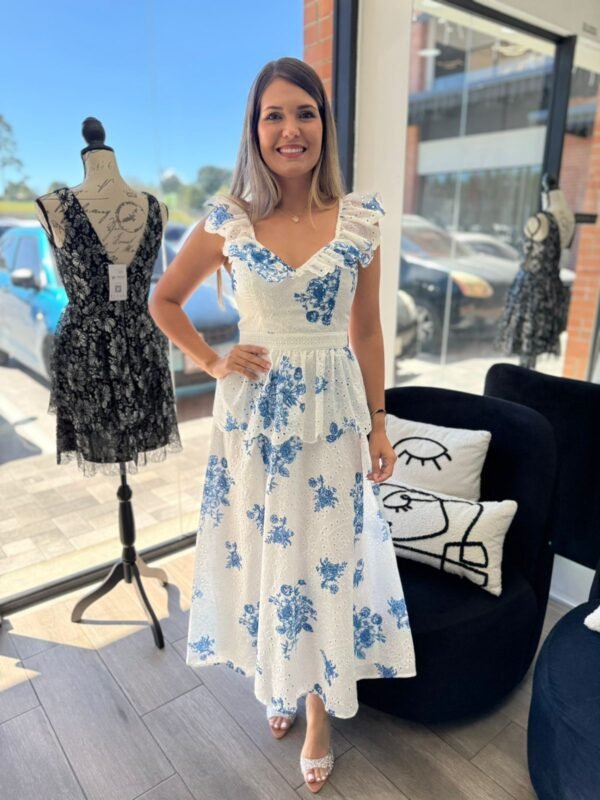 White & Navy Day Dress