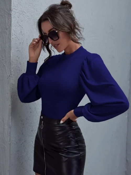 6ceb84fe-8093-4b0c-94db-71a55fa24623.webp Blue Solid Bishop Sleeve Tee