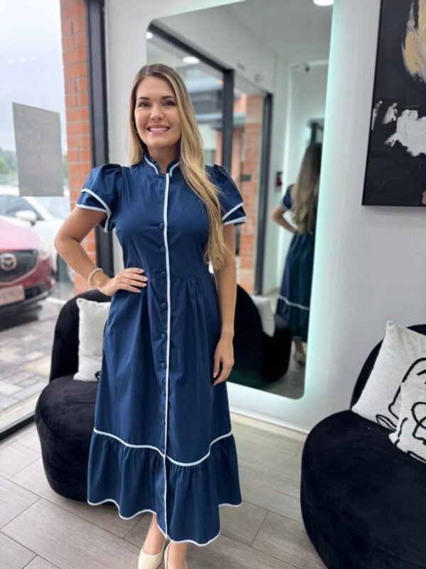 Navy Davie Button Down Midi Dress