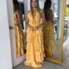 Yellow Halter Neck Tiered Maxi Dress